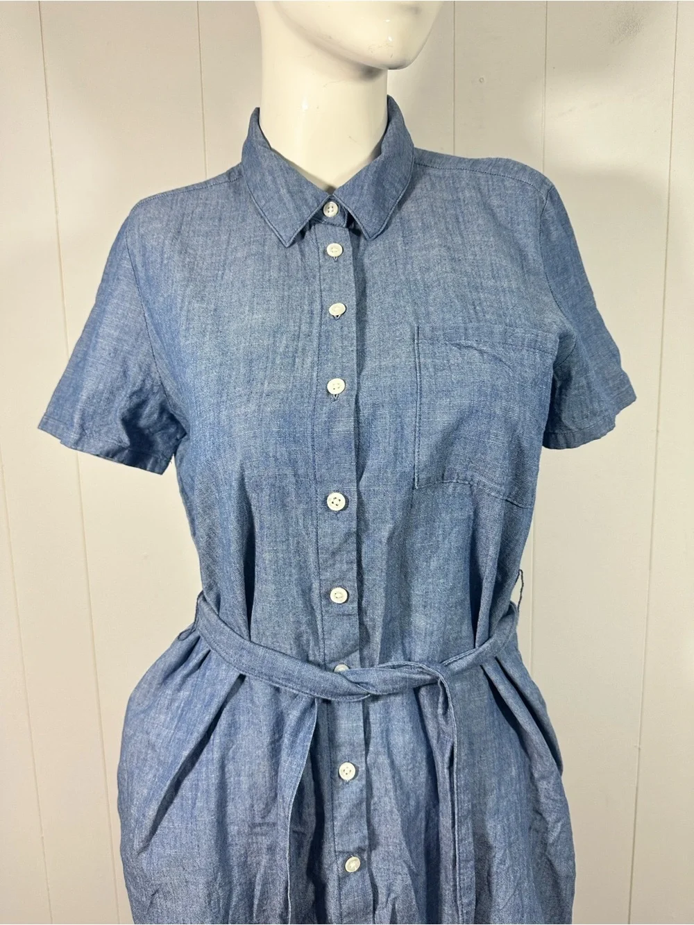 J crew Size 6 Denim Shirt Dress Womens Short Sleeve Button Down Belted Casual